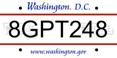 8GPT248 District Of Columbia License Plate