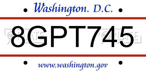 8GPT745 District Of Columbia License Plate