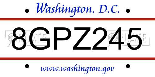 8GPZ245 District Of Columbia License Plate