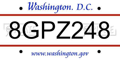 8GPZ248 District Of Columbia License Plate