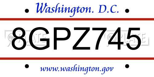 8GPZ745 District Of Columbia License Plate
