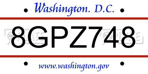 8GPZ748 District Of Columbia License Plate
