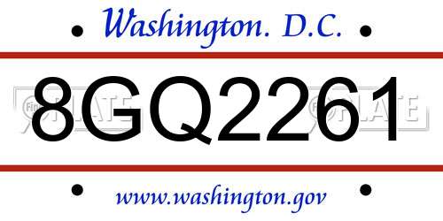 8GQ2261 District Of Columbia License Plate