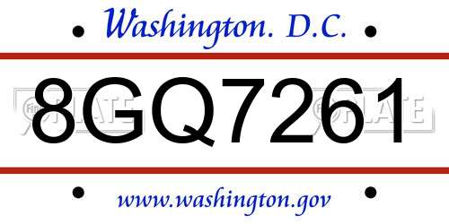 8GQ7261 District Of Columbia License Plate