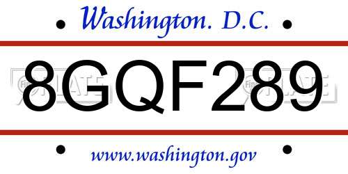 8GQF289 District Of Columbia License Plate