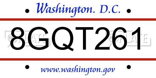 8GQT261 District Of Columbia License Plate