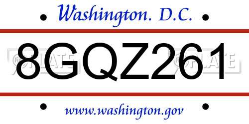 8GQZ261 District Of Columbia License Plate
