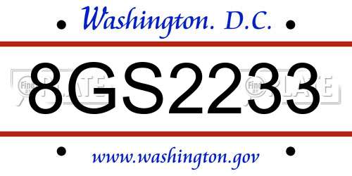 8GS2233 District Of Columbia License Plate