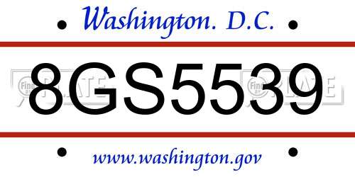 8GS5539 District Of Columbia License Plate