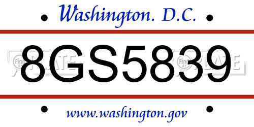 8GS5839 District Of Columbia License Plate