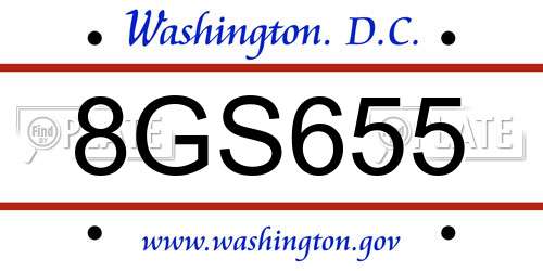 8GS655 District Of Columbia License Plate