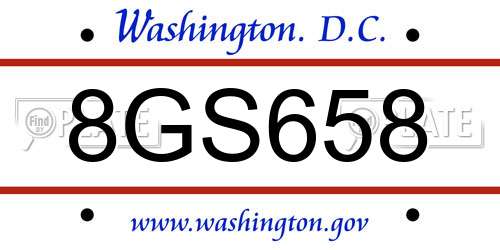 8GS658 District Of Columbia License Plate