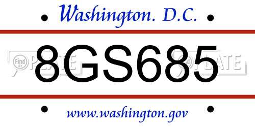 8GS685 District Of Columbia License Plate