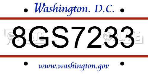 8GS7233 District Of Columbia License Plate