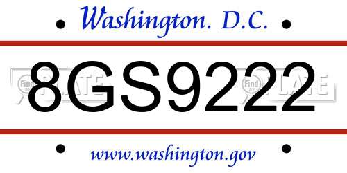 8GS9222 District Of Columbia License Plate
