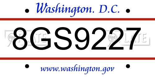 8GS9227 District Of Columbia License Plate