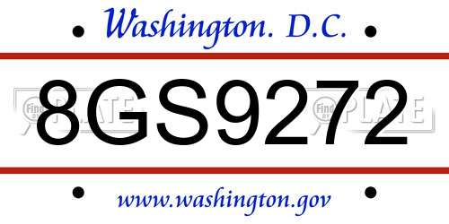 8GS9272 District Of Columbia License Plate