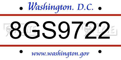 8GS9722 District Of Columbia License Plate
