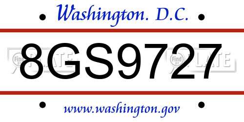 8GS9727 District Of Columbia License Plate