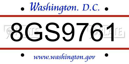 8GS9761 District Of Columbia License Plate