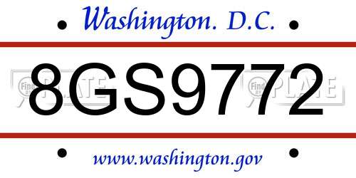 8GS9772 District Of Columbia License Plate