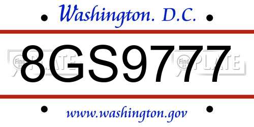 8GS9777 District Of Columbia License Plate