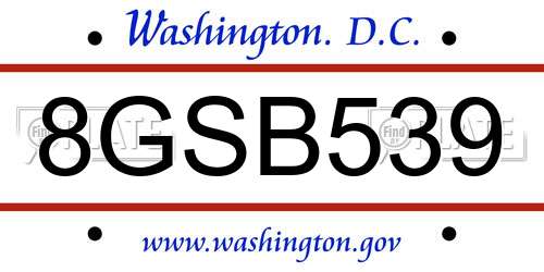 8GSB539 District Of Columbia License Plate