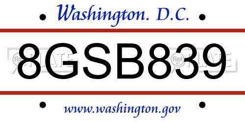 8GSB839 District Of Columbia License Plate