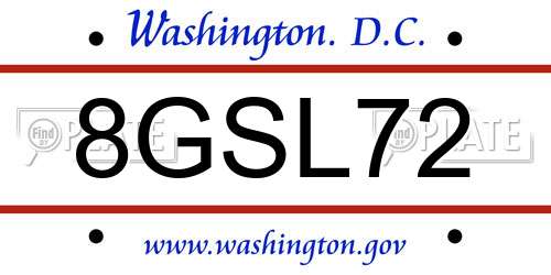 8GSL72 District Of Columbia License Plate