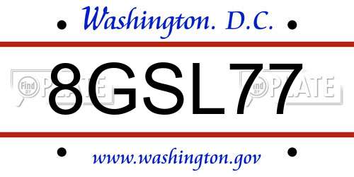 8GSL77 District Of Columbia License Plate