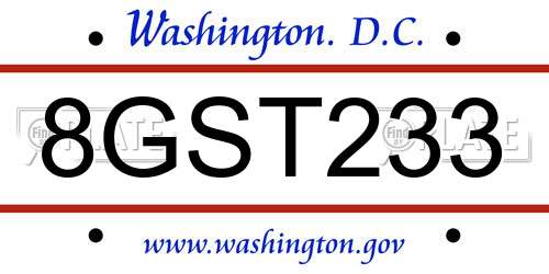 8GST233 District Of Columbia License Plate