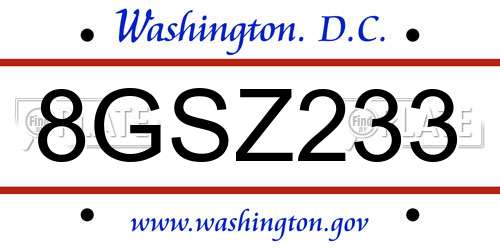 8GSZ233 District Of Columbia License Plate