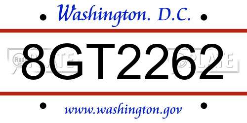 8GT2262 District Of Columbia License Plate