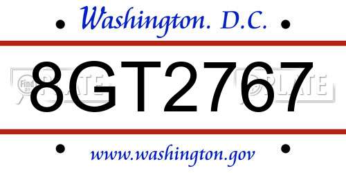 8GT2767 District Of Columbia License Plate