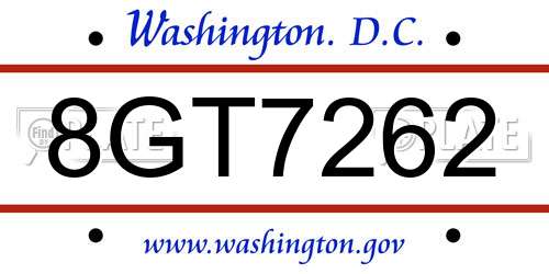 8GT7262 District Of Columbia License Plate