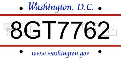 8GT7762 District Of Columbia License Plate