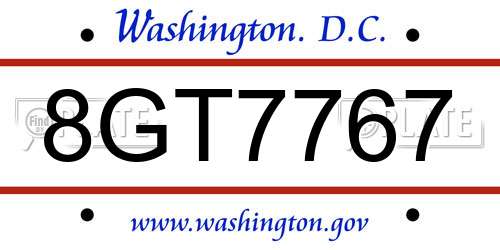 8GT7767 District Of Columbia License Plate