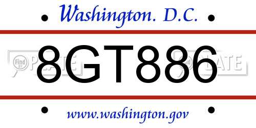 8GT886 District Of Columbia License Plate
