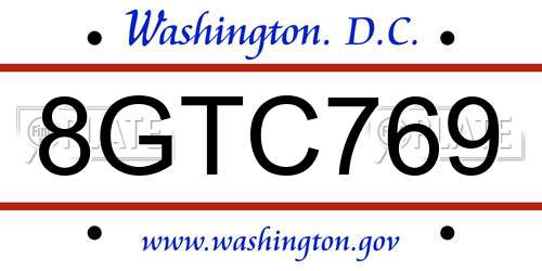 8GTC769 District Of Columbia License Plate