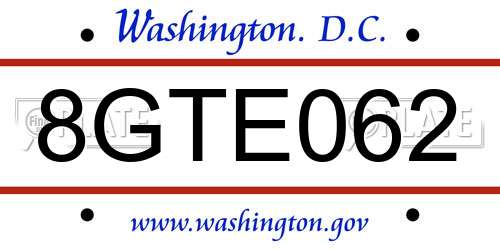 8GTE062 District Of Columbia License Plate
