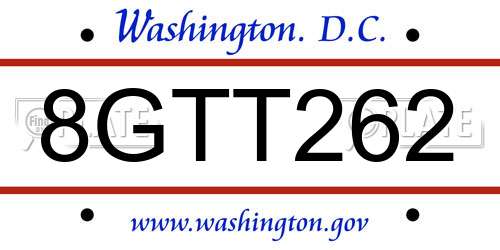 8GTT262 District Of Columbia License Plate