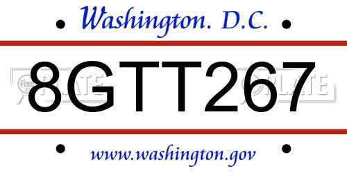 8GTT267 District Of Columbia License Plate