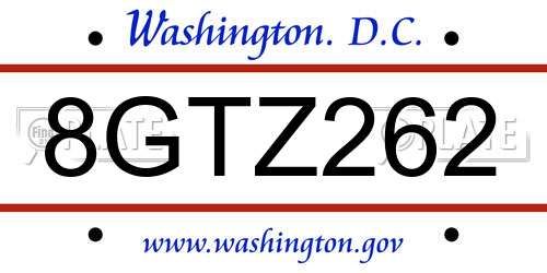 8GTZ262 District Of Columbia License Plate