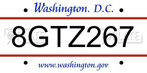8GTZ267 District Of Columbia License Plate