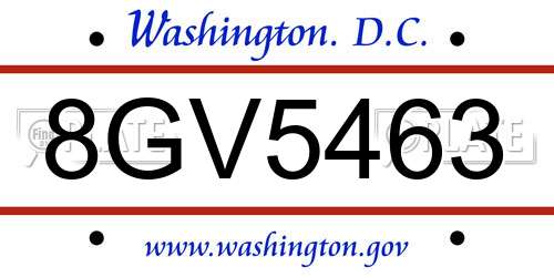 8GV5463 District Of Columbia License Plate
