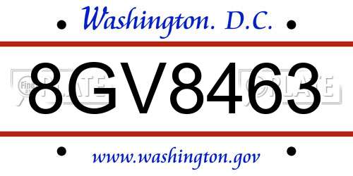 8GV8463 District Of Columbia License Plate
