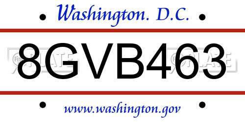 8GVB463 District Of Columbia License Plate