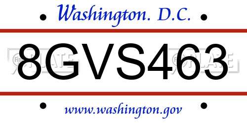 8GVS463 District Of Columbia License Plate