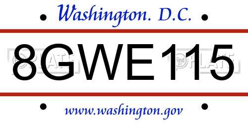 8GWE115 District Of Columbia License Plate