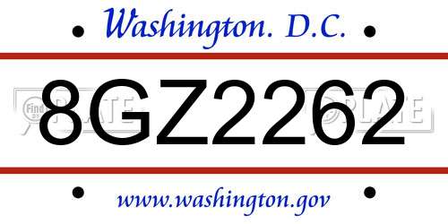 8GZ2262 District Of Columbia License Plate